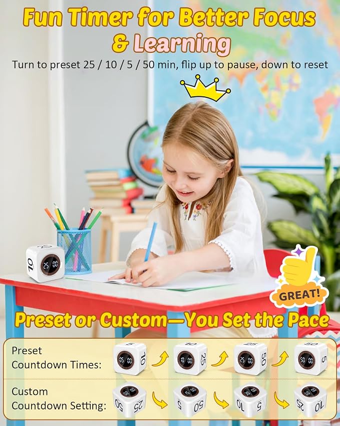 Digital Pomodoro Timer Cube 5/10/25/50min, Visual Productivity Flip Timer — view 2