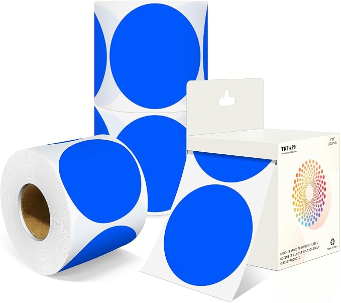 3 Inch Round Colored Dot Stickers, 4 Rolls in Dispenser Box