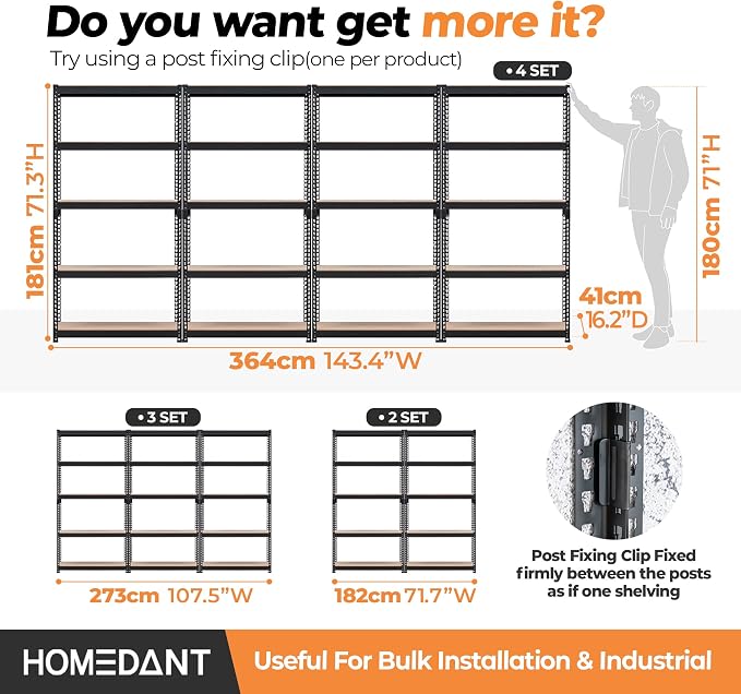 HOMEDANT 5 Tier Storage Shelves Adjustable Laminated Boltless Garage Metal — view 6