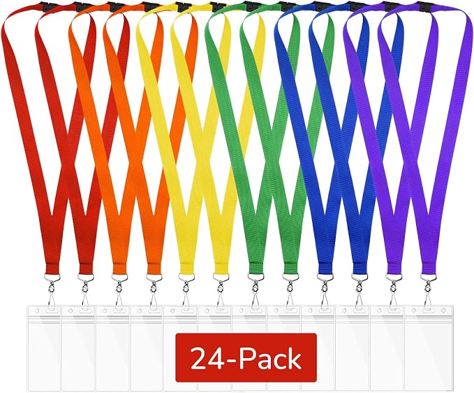 24-Pack Rainbow Breakaway Lanyards