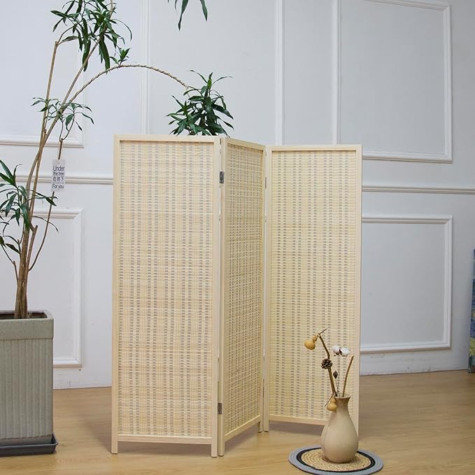 Furnnylane 3 Panel Short Room Divider Screen, Small Bamboo Panel Divider — view 2
