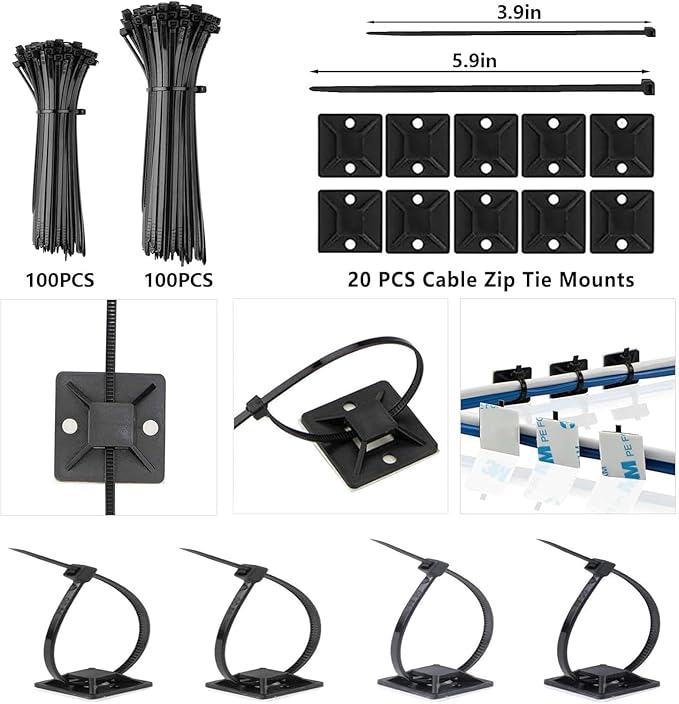 ELII 300PCS Cable Management Kit, 4 Cable Sleeve 35 Cable Clips — view 4