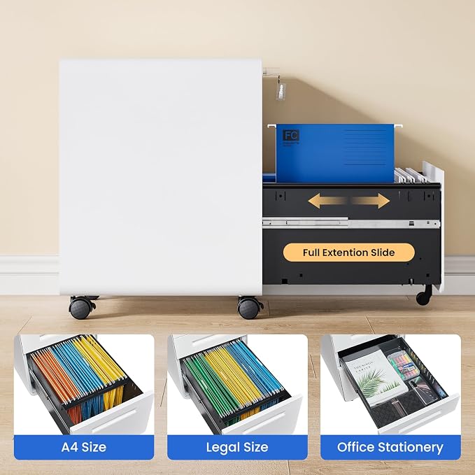 MIIIKO Mobile Filing Cabinet 3 Drawer, Filing Cabinets — view 4