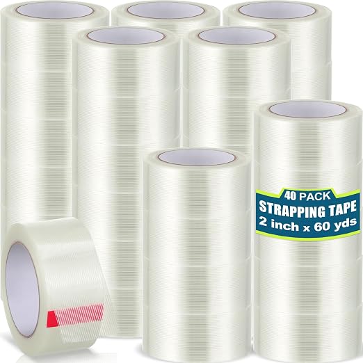 Treela 40 Rolls Strapping Tape 2 Inch X 60 Yards 5.5 Mil Fiberglass Filament