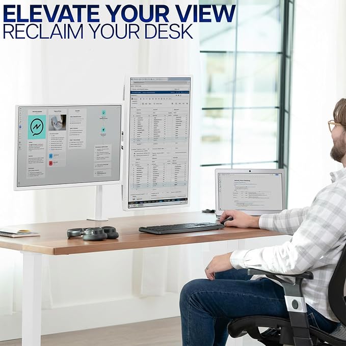 VIVO Dual Monitor Desk Mount, Heavy Duty Fully Adjustable Steel Stand, Holds 2 — view 9