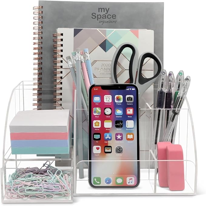 My Space Organizers Clear Acrylic Desk Oganizer, 9 Compartments, Office — view 8