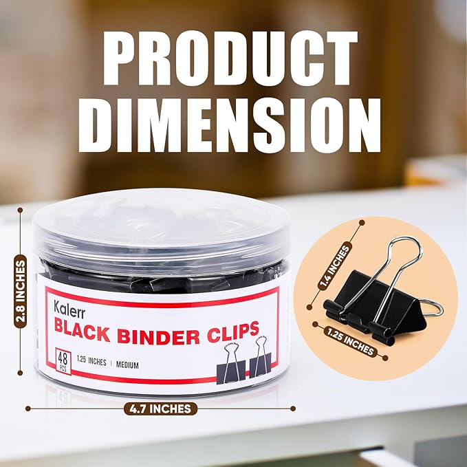 Binder Clips, Kalerr Black Binder Clip Medium, 1.25 Inches Office Clip — view 2