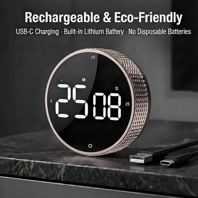 Rechargeable Magnetic Kitchen Timer, LED Countdown/Up Timer, Supports USB-C — view 2