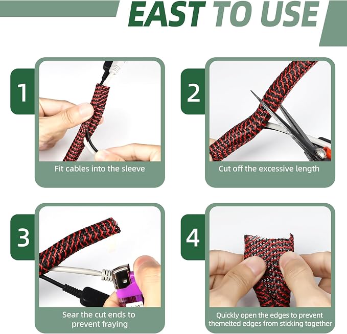 Split Wire Loom Tubing, Cable Protector Sleeve, Braided Cable Management — view 6
