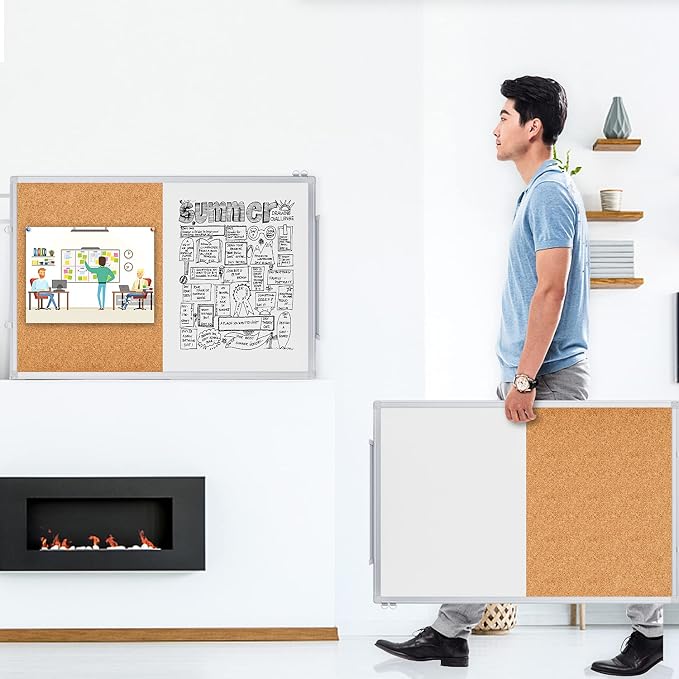 Magnetic White Board and Cork Board Combo, 36 X 24 inches Whiteboard Bulletin — view 5