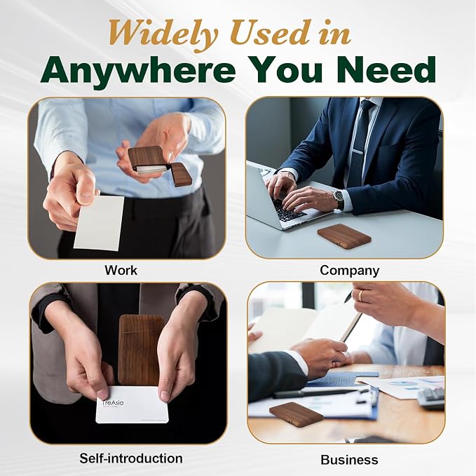 Yookin Wood Business Card Holder Wooden Magnetic Business Card Case Portable — view 6