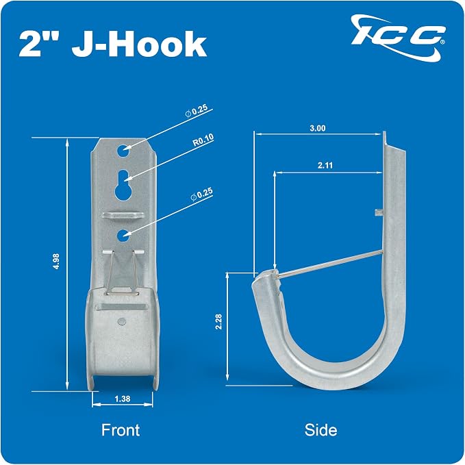 ICC 2-Inch Wall Mount J-Hook – 25-Pack, Cable Support Hooks — view 9