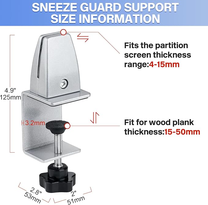 4 Packs Sneeze Guard Support, Aluminum Adjustable Partition Clamp, Acrylic Desk — view 4