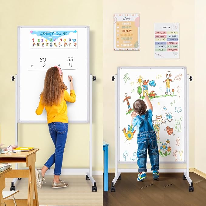 maxtek Rolling White Board, 44 x 28 Height Adjustable Whiteboard on Wheels — view 3
