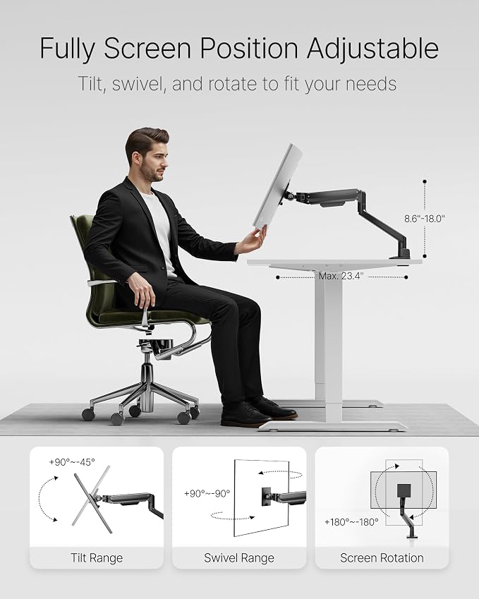 monTEK Deluxe Monitor Arm up to 40 Inch Holds 26.4 lbs Curved Screens Aluminum — view 5