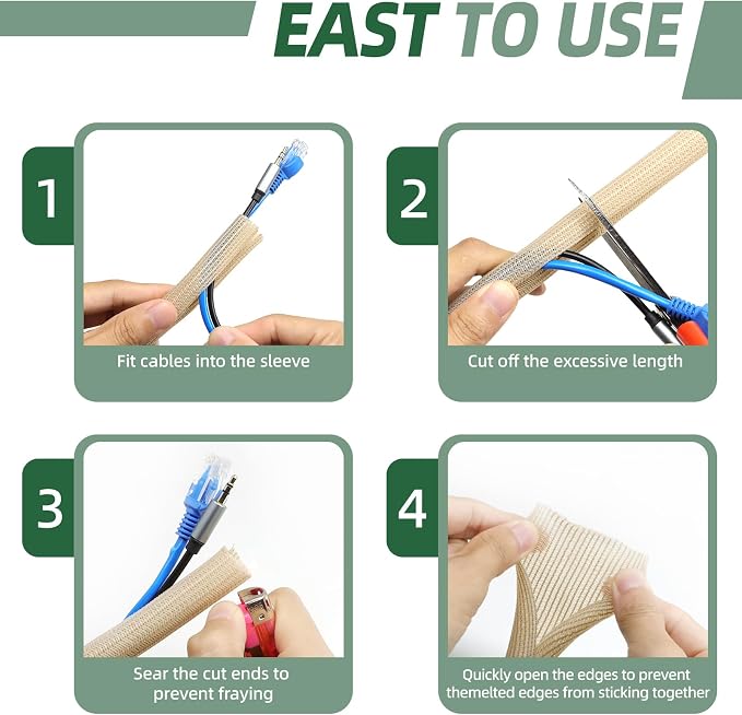 Split Wire Loom Tubing, Cable Protector Sleeve, Braided Cable Management — view 6