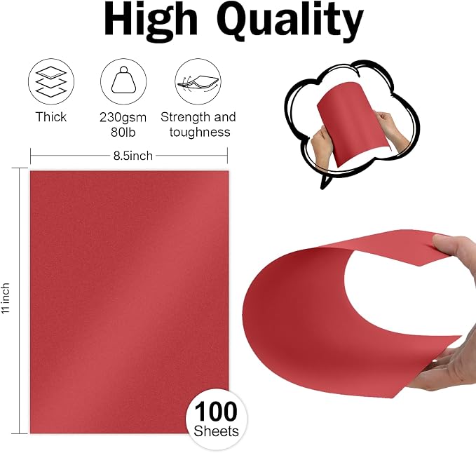 100 Sheets Red Shimmer Cardstock 8.5 x 11 Red Paper, Goefun 80lb Card Stock — view 2