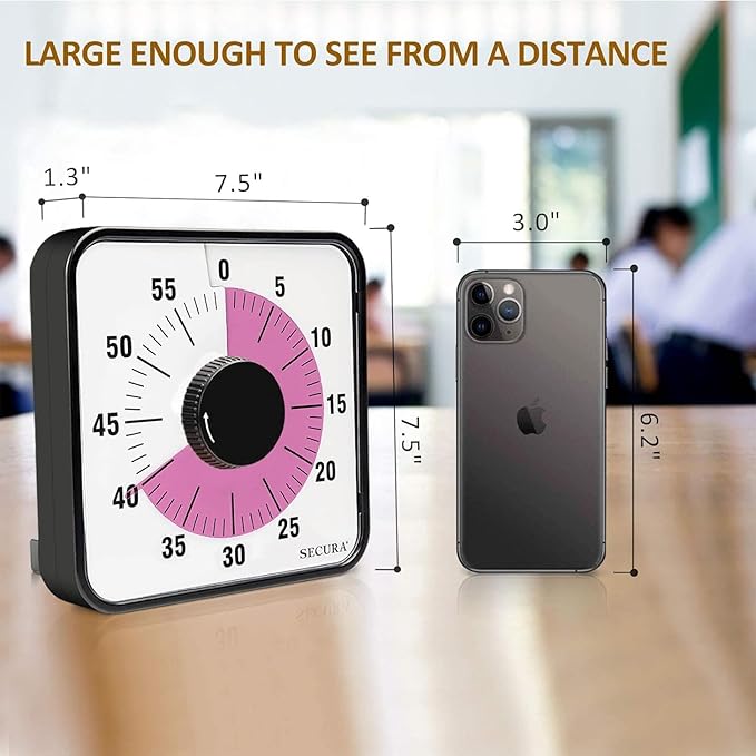 Secura 60-Minute Visual Countdown Timer, 7.5-Inch Oversize Classroom Visual — view 4