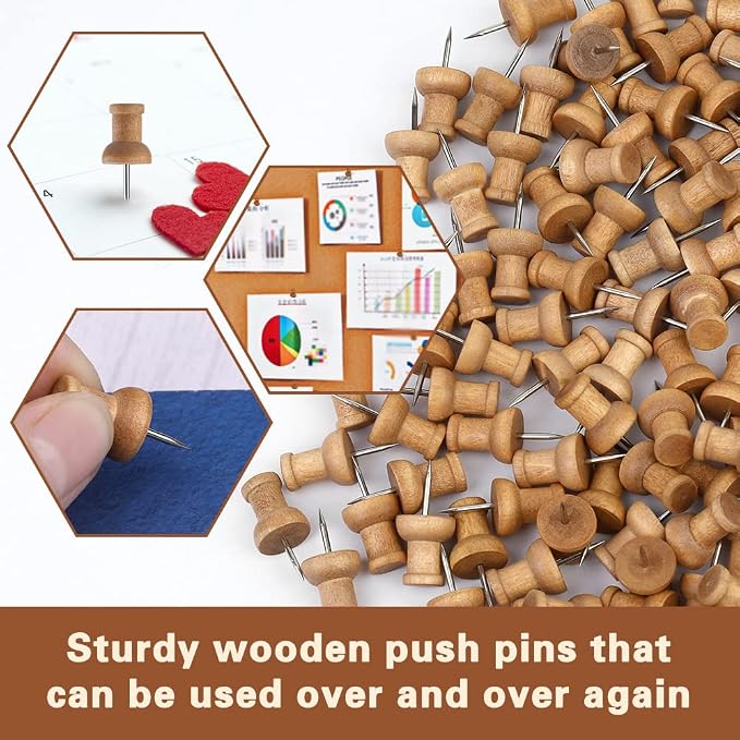 150 Pcs Push Pins for Cork Board, Decorative Thumb Tacks Wooden Push Pins Head — view 6
