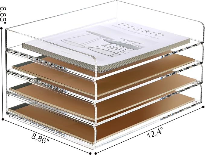 SANRUI 4 Tier Clear Desk Paper Letter Organizer Trays, A4 Stackable File — view 2