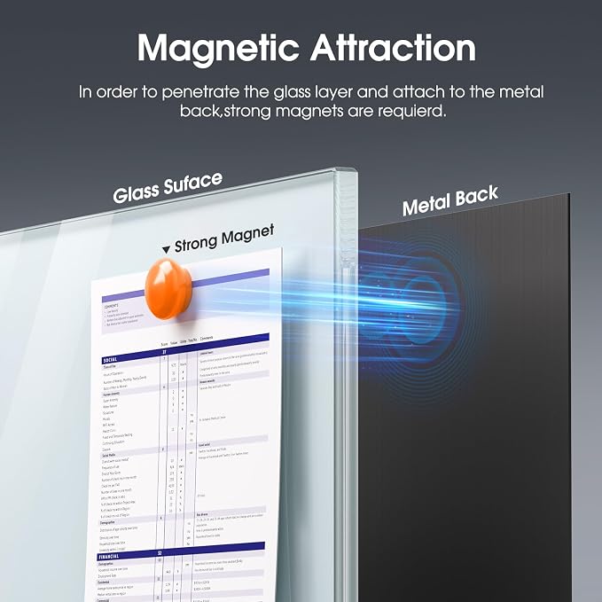 MaxGear Glass Whiteboard Wall Mounted, Frameless Magnetic Dry Erase Board — view 5