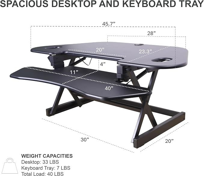 Rocelco 46" Height Adjustable Corner Standing Desk Converter — view 4