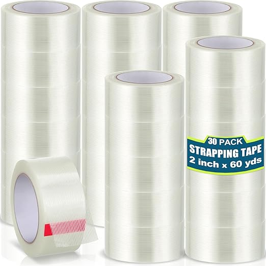 Treela 30 Rolls Strapping Tape 2 Inch X 60 Yards 5.5 Mil Fiberglass Filament