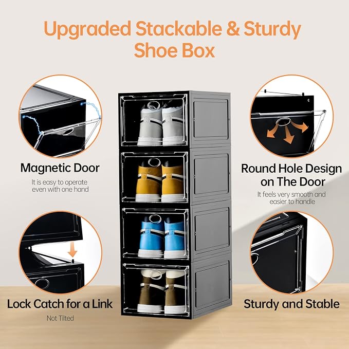 Amllas 12 Pack Shoe Boxes Stackable, Upgraded Sturdy Shoe Storage Boxes — view 5