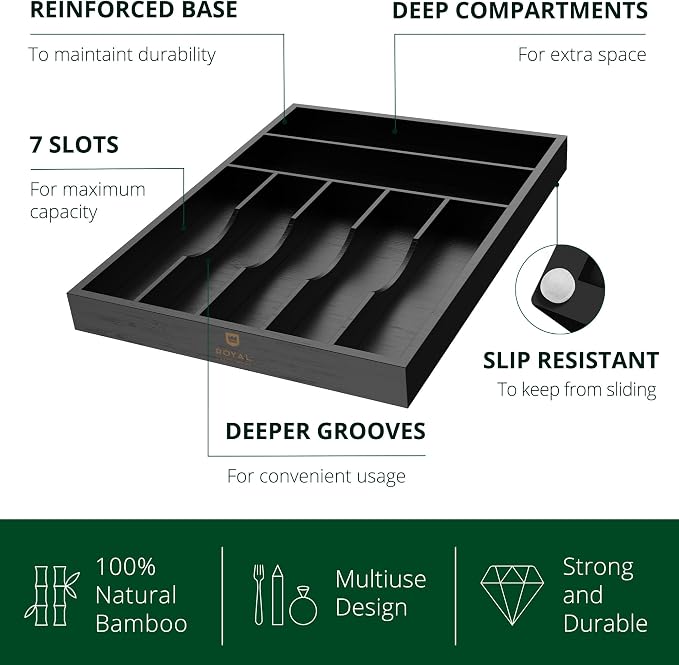 ROYAL CRAFT WOOD Luxury Bamboo Kitchen Drawer Organizer — view 2