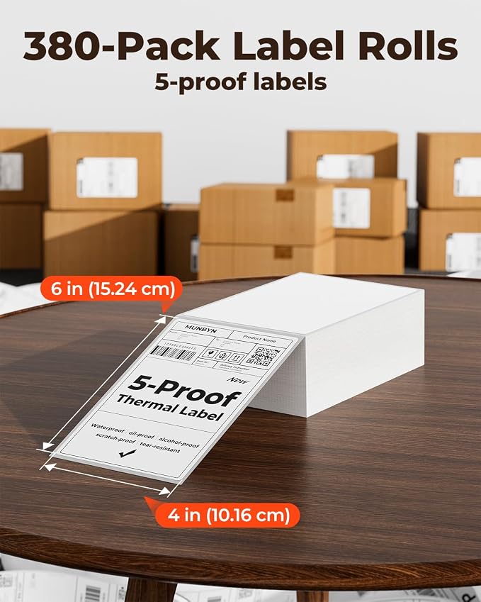 MUNBYN 4"x6" Direct Thermal Shipping Labels, Durable Waterproof, Scratch-Proof — view 2