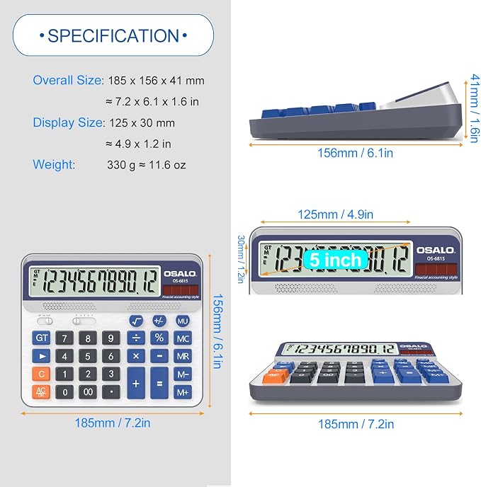 Desktop Calculator Extra Large 5-Inch LCD Display 12-Digit Big Number — view 3