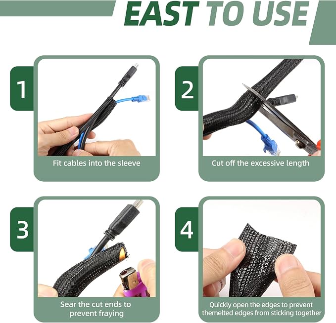 Split Wire Loom Tubing, Cable Protector Sleeve, Braided Cable Management — view 6