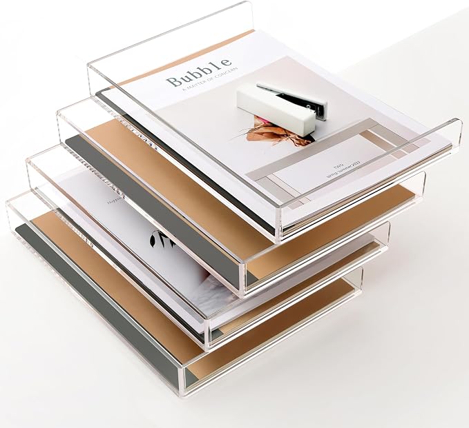 SANRUI 4 Tier Clear Desk Paper Letter Organizer Trays, A4 Stackable File — view 8