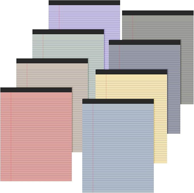 Fuutreo 8 Pcs 8.5'' x 11'' Colored Legal Pad Writing Pads Narrow Ruled 50