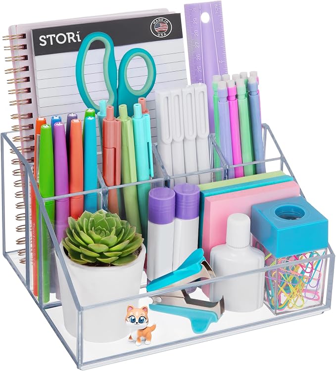 STORi Chloe Clear Plastic Stackable Desk Organizer, Rectangular 6-Compartment