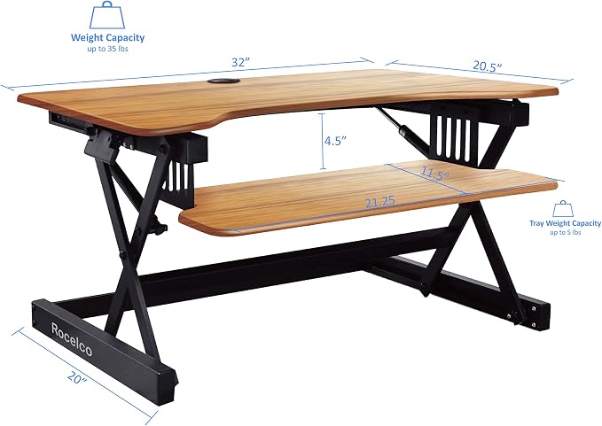 Rocelco 32" Height Adjustable Standing Desk Converter — view 3