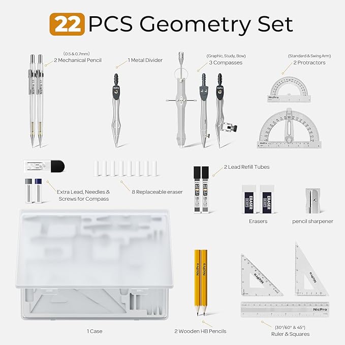 Nicpro 22 PCS Compass Geometry Tools — view 2