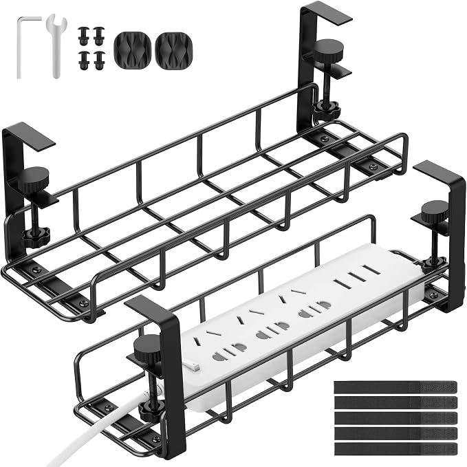 Under Desk Cable Management Tray, 31.5'' No Drill Steel Cable Tray Organizers