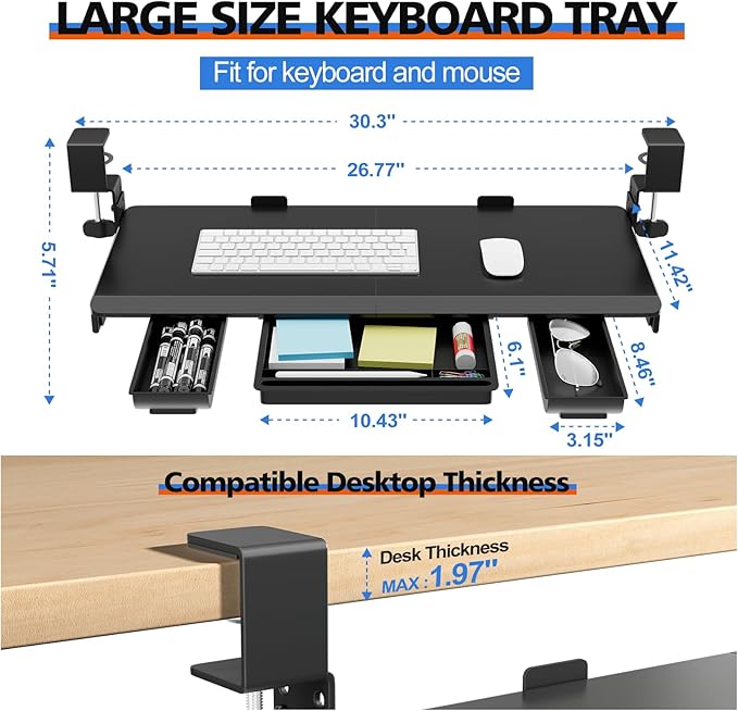 OUKMIC Large Height Adjustable Keyboard Tray — view 3