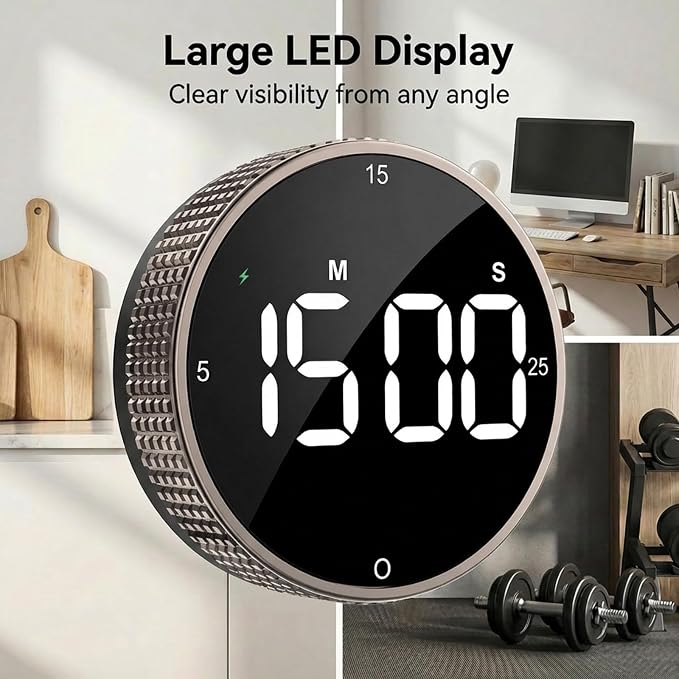 Rechargeable Magnetic Kitchen Timer, LED Countdown/Up Timer, Supports USB-C — view 3