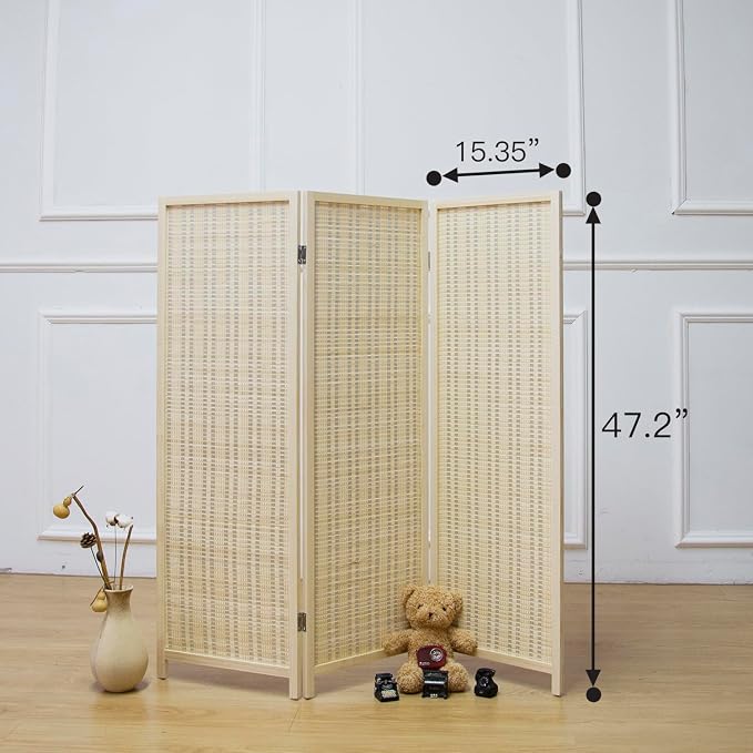Furnnylane 3 Panel Short Room Divider Screen, Small Bamboo Panel Divider — view 5