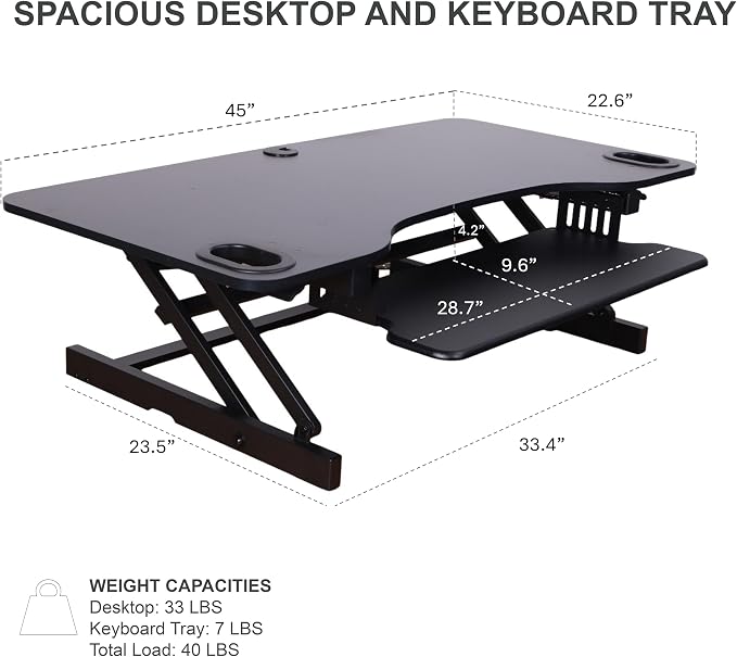 Rocelco 45" Height Adjustable Standing Desk Converter — view 2