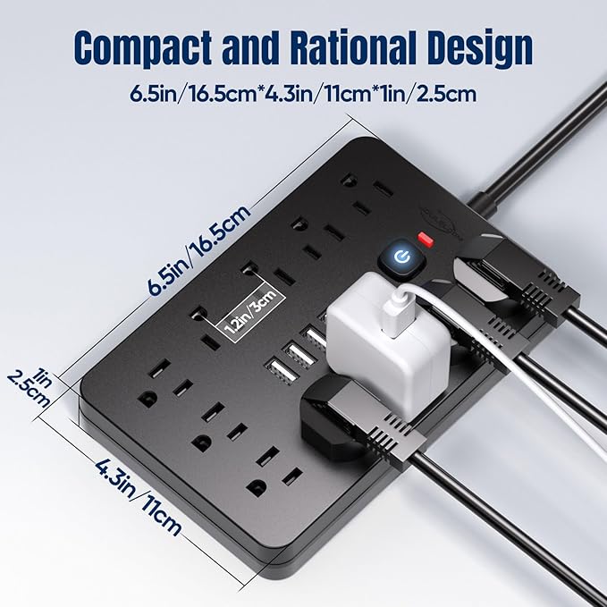JouleLoom 6 FT Flat Plug Surge Protector Power Strip, 11 Multiple AC Outlets — view 4