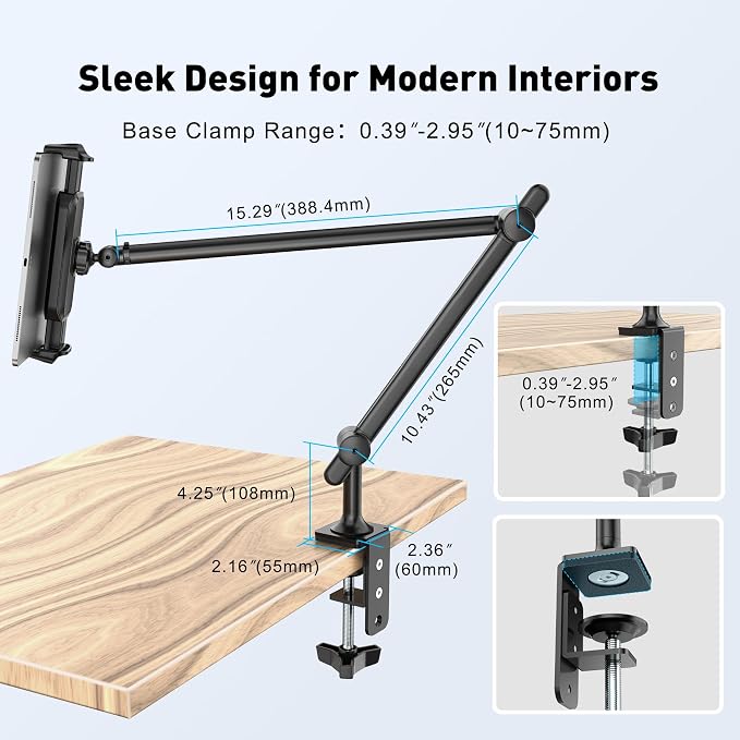 AboveTEK Tablet Stand Holder for Desk & Bed, Aluminum iPad Holder Arm — view 6