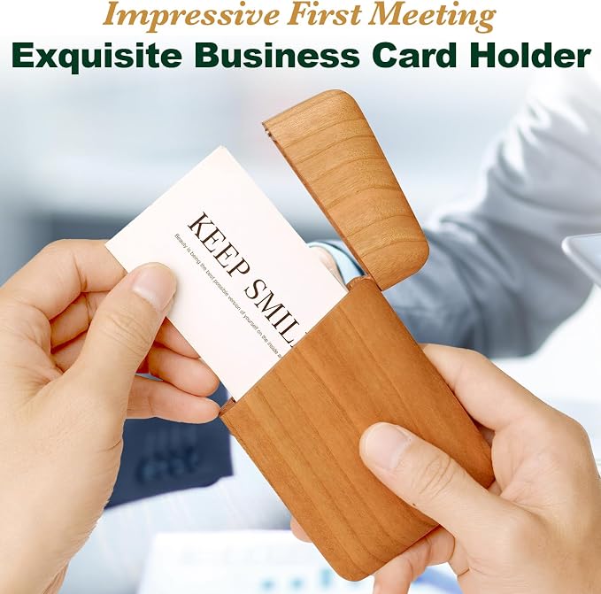 Yookin Wood Business Card Holder Wooden Magnetic Business Card Case Portable — view 5