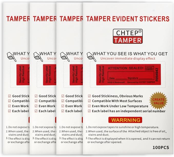 ChtepTamper 100 Pieces Total Transfer Tamper-Evident Stickers Security Labels — view 2