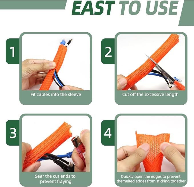 Split Wire Loom Tubing, Cable Protector Sleeve, Braided Cable Management — view 6