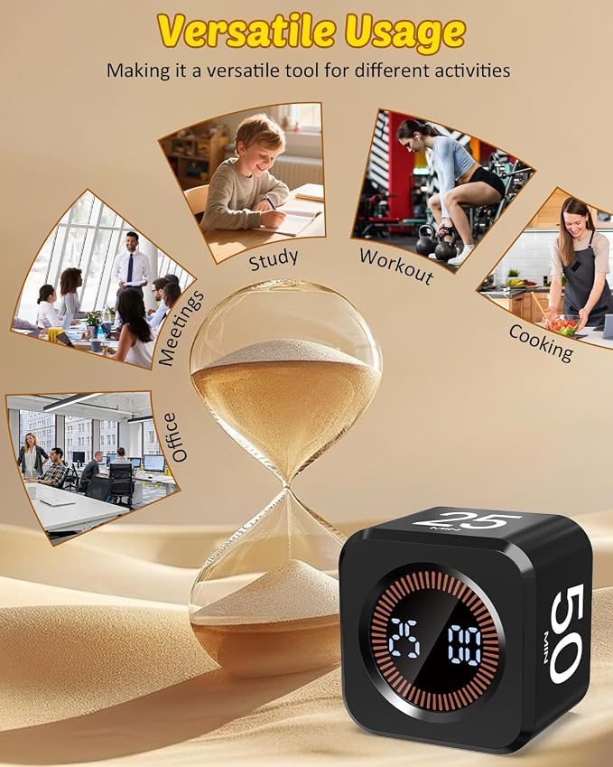 Digital Pomodoro Timer Cube 5/10/25/50min, Visual Productivity Flip Timer — view 8