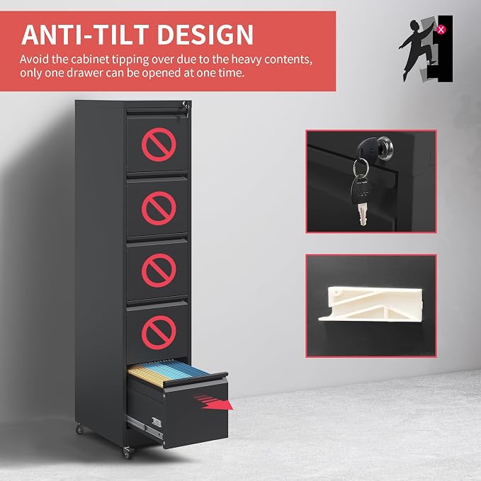 IKIMI 5 Drawer Locking File Cabinet — view 5