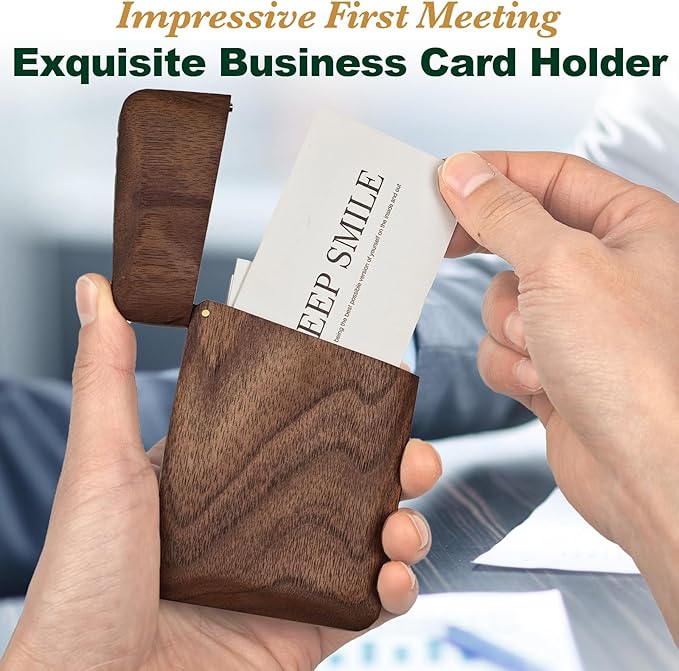 Yookin Wood Business Card Holder Wooden Magnetic Business Card Case Portable — view 5